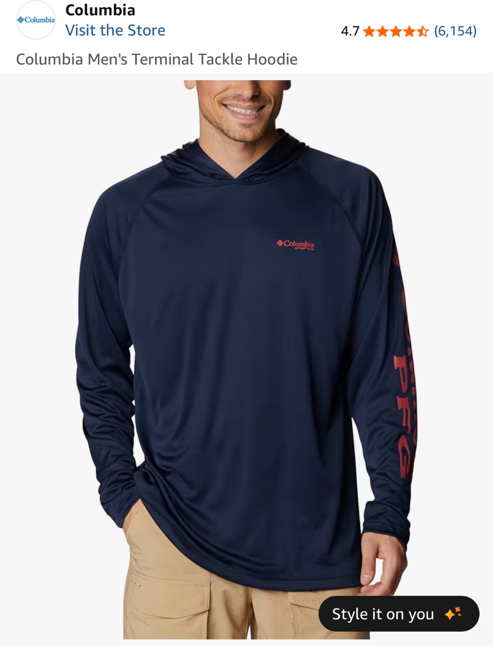 Columbia PFG Navy/red  UPF 50+ omniwick hoodie sun shirt- Large BNWT
